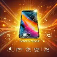 Image focused on screen repair for iPhone 7 Plus and 8 Plus. The image should feature an iPhone 7 Plus or 8 Plus with a cracked or damaged screen