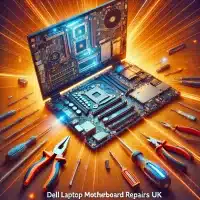 An image focused on Dell laptop motherboard repairs, emphasizing the need for this service in the UK.