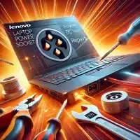 Lenovo laptop's power socket, emphasizing the need for DC repairs. The laptop should be shown with its power socket clear