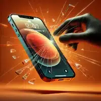 an iPhone 12 Pro in the process of being dropped, with the screen cracki