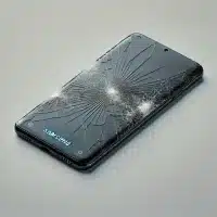 A Samsung smartphone with a broken screen. Offering repair services