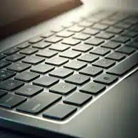 A close-up image of a laptop keyboard. The focus should be on the keys, showing the detailed texture the need for replacement