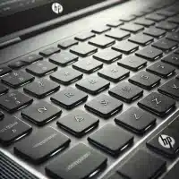 A close-up image of an HP laptop keyboard. The focus should be on the keys, showcasing the detailed texture, keycaps, and lettering s
