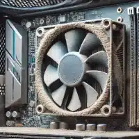 A high-resolution image of a computer with dusty fans.