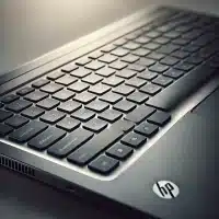 A realistic close-up photo of an HP laptop keyboard. The image highligts the need to repair