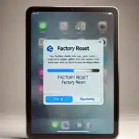 An iPad in the process of being factory reset. The image shows an impression of factory reset