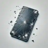 An iPhone 7 with a broken screen. The image should focus on the shattered front glass, capturing the cracks and need for repair