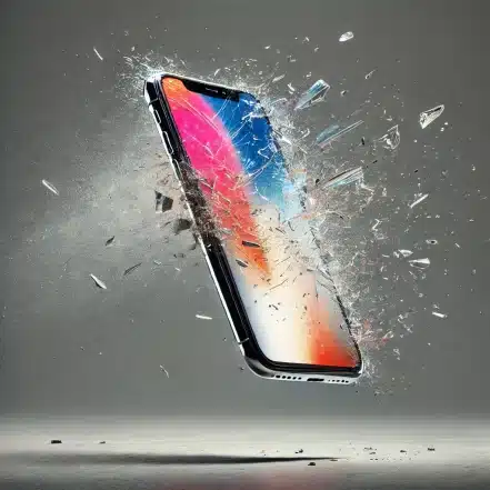 Shattered iPhone screen being dropped UK