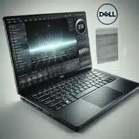 Dell laptop displayed open, showcasing a broken power socket