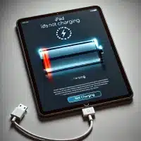 Photo of an iPad that is not charging. The image indicates the charging port needs to be repaired or replaced