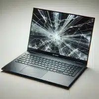 Sony laptop with a broken screen. The screen should be visibly shattered or cracked, with lines and distortion clearly shown