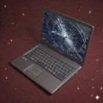 A premium replacement Full HD LED display panel for a Toshiba Satellite and Dynabook laptop, positioned on a solid light pink background for Atlantis repair services.