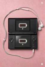 A replacement 3.5mm headphone jack component for a Nintendo 3DS XL, shown on a solid light pink background for Atlantis UK-wide console repair services.