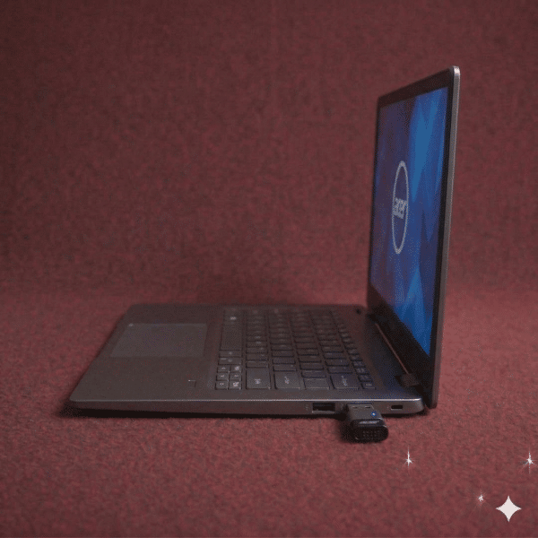 A close-up of a high-quality replacement internal USB-C and USB 3.2 port assembly for an Acer laptop motherboard, positioned on a solid light pink background for Atlantis repair services.