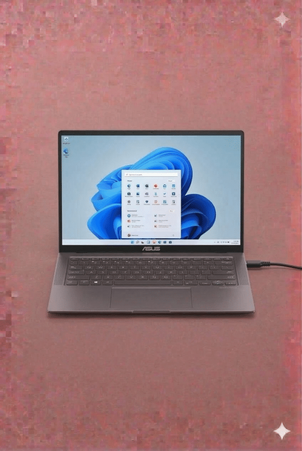 A premium replacement DC power jack with wire harness for an Asus ZenBook laptop, displayed on a solid light pink background for Atlantis UK-wide repair services.