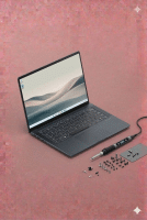 A professional technician performing component-level motherboard repair on an Asus ZenBook using a micro-soldering station, shown on a solid light pink background for Atlantis UK-wide services.