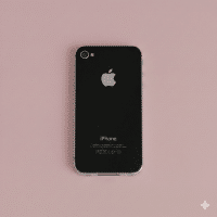 Close-up of the rear camera lens and LED flash of an Apple iPhone 4S, positioned on a solid light pink background for Atlantis repair services.