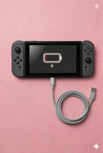A premium replacement 12-pin USB-C charging port connector for a Nintendo Switch, displayed on a solid light pink background for Atlantis UK-wide console repair services.