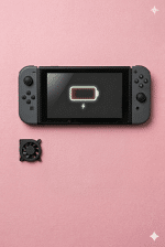 A premium high-velocity replacement internal cooling fan for a Nintendo Switch, displayed on a solid light pink background for Atlantis UK-wide console repair services.