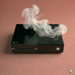 Close-up of a high-performance internal cooling fan and heat sink assembly for the Xbox One, One S, and One X, positioned on a solid light pink background for Atlantis repair services.