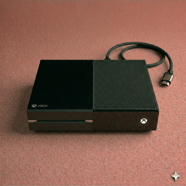 Close-up of a high-precision replacement HDMI socket for the Xbox One, One S, and One X consoles, positioned on a solid light pink background for Atlantis repair services.