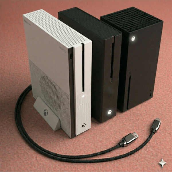 Close-up of the front power button and LED indicator of an Xbox One S and X console, positioned on a solid light pink background for Atlantis repair services.