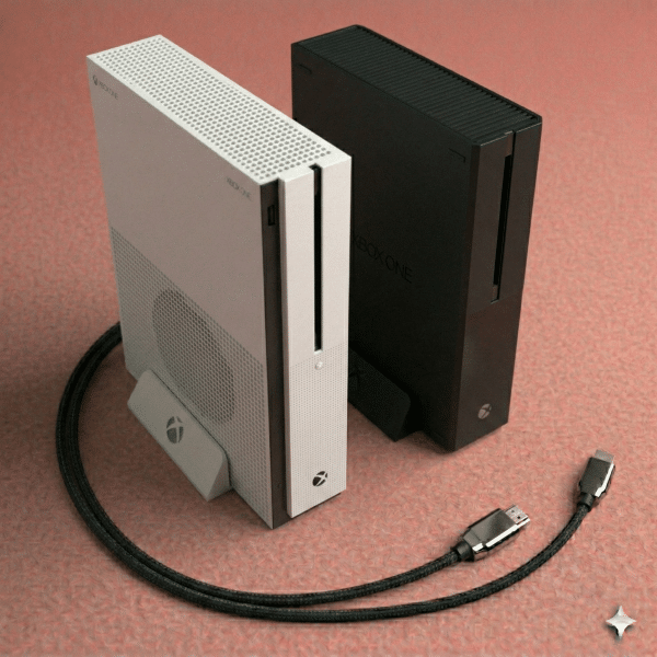 Close-up of an internal replacement power supply unit (PSU) for the Xbox One S and Xbox One X consoles, positioned on a solid light pink background for Atlantis repair services.