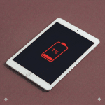 A premium high-capacity replacement Li-ion battery for an iPad , shown on a solid light pink background for Atlantis repair services.