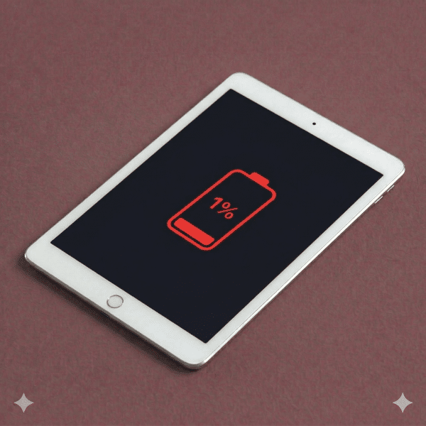 A premium high-capacity replacement Li-ion battery for an iPad , shown on a solid light pink background for Atlantis repair services.