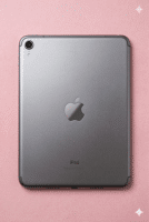 A premium replacement aluminium rear housing for an iPad Mini, shown on a solid light pink background for Atlantis iPad Mini back repair services.