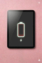 A premium high-capacity replacement battery for an iPad Mini, displayed on a solid light pink background for Atlantis UK-wide battery repair services.