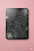 A premium replacement Retina display and glass digitiser assembly for an iPad Mini, shown on a solid light pink background for Atlantis repair services.