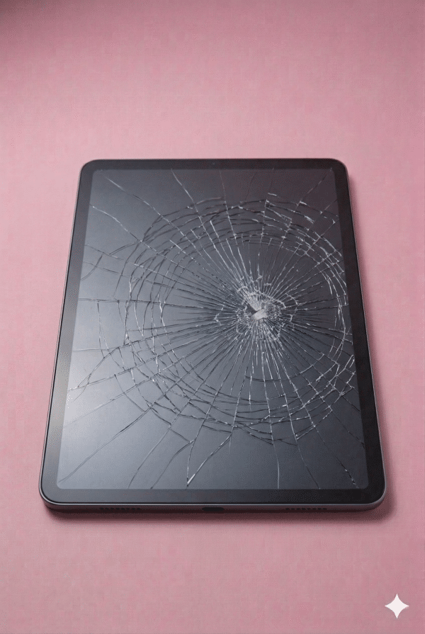 A premium replacement laminated Liquid Retina ProMotion display assembly for an iPad Pro 11-inch or 12.9-inch, shown on a solid light pink background for Atlantis repair services.