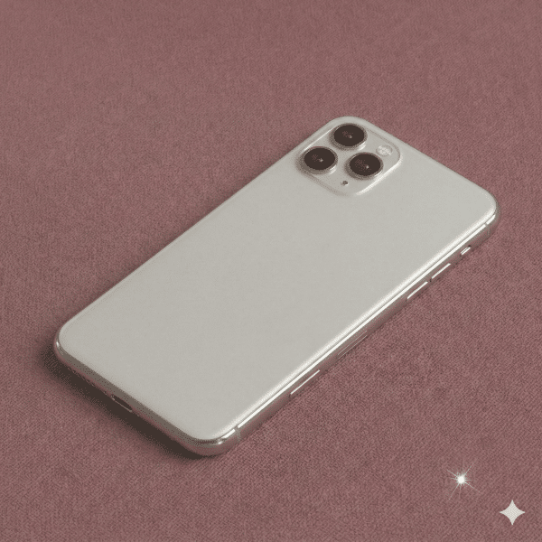 A high-quality replacement rear housing chassis with an integrated glass back panel and aerospace-grade aluminum frame for the iPhone 11 series, shown on a solid light pink background for Atlantis repair services.