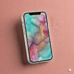 Close-up of a high-quality replacement Super Retina XDR OLED display assembly for the Apple iPhone 12 mini, positioned on a solid light pink background for Atlantis repair services.