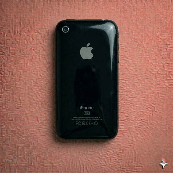 A brand new black and white replacement rear housing shell for the iPhone 3G and 3GS, showing the iconic curved gloss finish, positioned on a solid light pink background for Atlantis repair services.