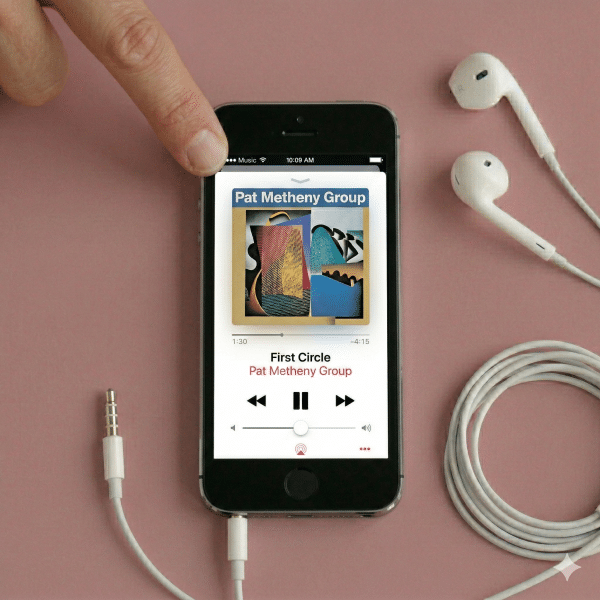 Close-up of the speaker grilles on the bottom edge of an Apple iPhone 5, positioned on a solid light pink background for Atlantis repair services.