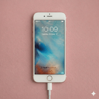 Close-up of the Lightning charging port and headphone jack assembly for an Apple iPhone 6 and 6S, positioned on a solid light pink background for Atlantis repair services.