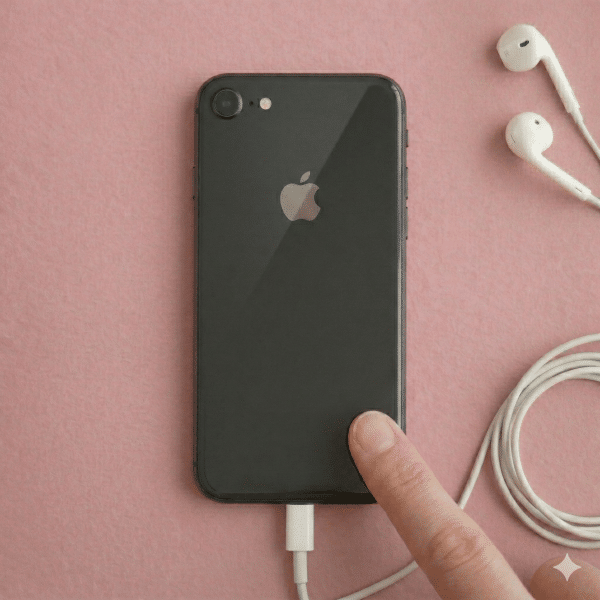 Close-up of the dual rear camera lens module on an Apple iPhone 7 Plus and 8 Plus, positioned on a solid light pink background for Atlantis repair services.