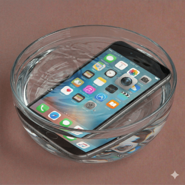 Detailed view of an iPhone 7, 8, and SE logic board undergoing specialist ultrasonic cleaning and corrosion removal, positioned on a solid light pink background for Atlantis repair services.