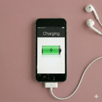 Close-up of a high-capacity internal lithium-ion replacement battery for an iPhone, positioned on a solid light pink background for Atlantis repair services.