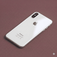 A high-quality replacement rear housing chassis with a glass back panel and integrated frame for the iPhone X, XR, and XS series, shown on a solid light pink background for Atlantis repair services.