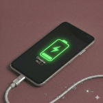 Close-up of a replacement Lightning charging port and microphone flex cable assembly for the iPhone X, XR, and XS series, positioned on a solid light pink background for Atlantis repair services.