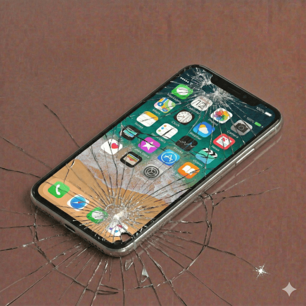 Close-up of high-quality replacement OLED and Liquid Retina LCD display panels for the iPhone X, XR, and XS series, positioned on a solid light pink background for Atlantis repair services.