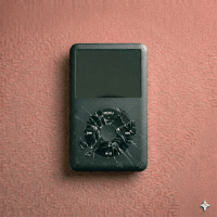 Close-up of a replacement white and black capacitive Click Wheel component for the Apple iPod Classic, positioned on a solid light pink background for Atlantis repair services.