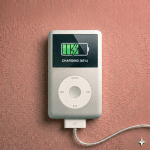 Close-up of a high-quality 30-pin replacement dock connector and charging port for the Apple iPod Classic, positioned on a solid light pink background for Atlantis repair services.