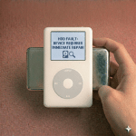 Close-up of a 1.8-inch internal mechanical hard drive and high-performance flash storage adapter for the Apple iPod Classic, positioned on a solid light pink background for Atlantis repair services.
