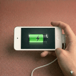 Close-up of a high-capacity internal replacement lithium-ion battery for the Apple iPod Touch 3, 4, 5, 6, and 7 series, positioned on a solid light pink background for Atlantis repair services.