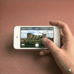 Close-up of the front and rear camera modules for the Apple iPod Touch 3, 4, 5, 6, and 7 series, positioned on a solid light pink background for Atlantis repair services.