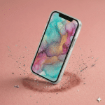 Close-up of a high-quality replacement Super Retina XDR OLED display assembly for the Apple iPhone 12, positioned on a solid light pink background for Atlantis repair services.